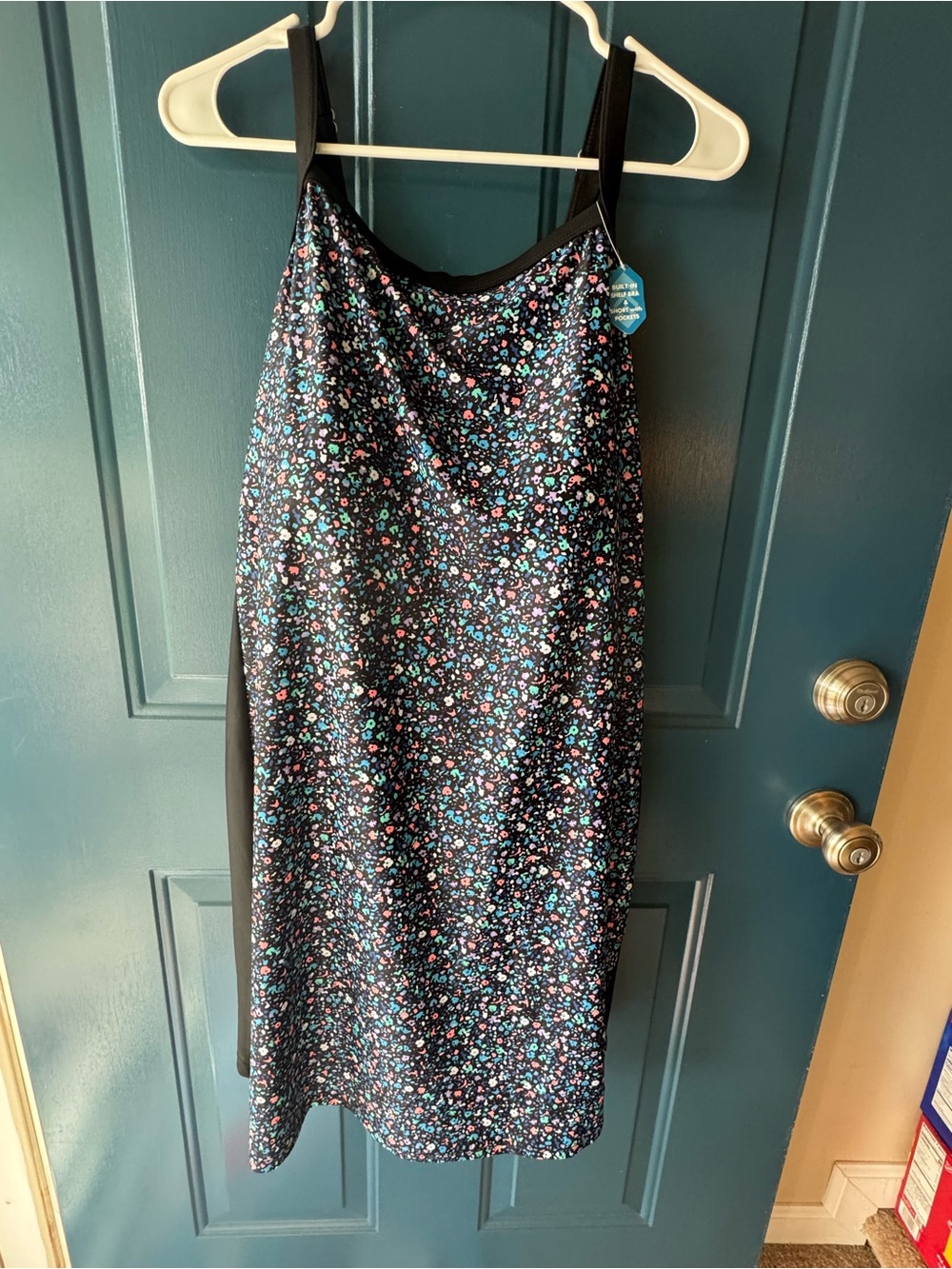 NWT Black Floral Swim Dress with Multicolor Tiny Flowers